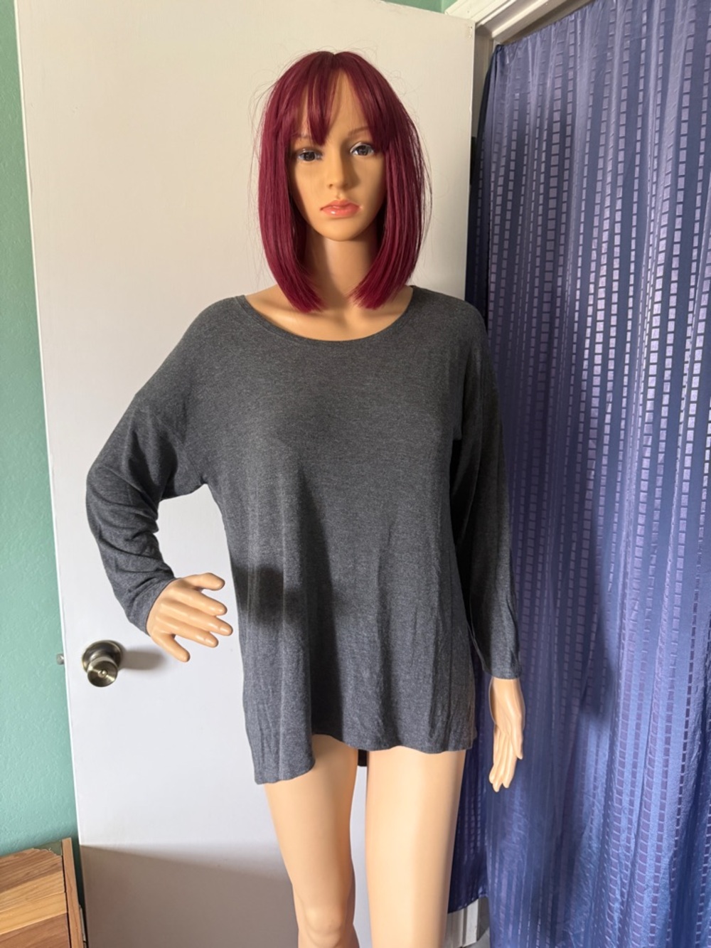 Eileen Fisher Tunic Top Gray Long Sleeve Pleated Back Soft M